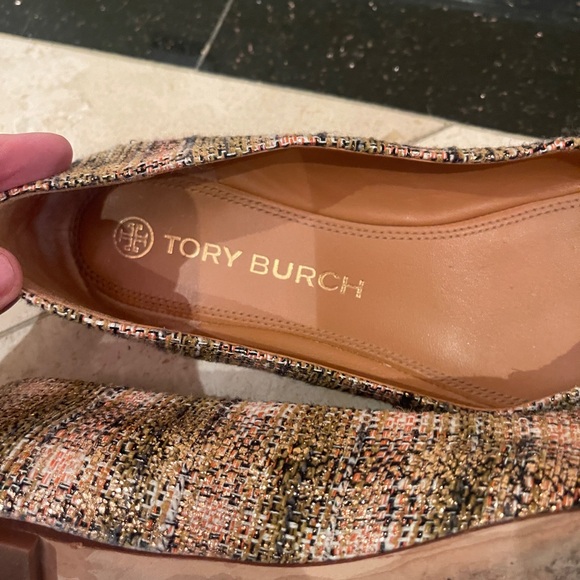 Tory Burch Crystal Bow Pink Tweed Ballet Flats in Rose Gold Broze - Picture 8 of 9
